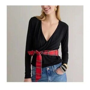 J.Crew Women's Wrap Blouse with Plaid Bow Size Small